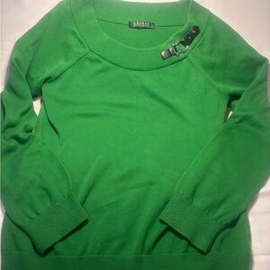 Lauren Ralph Lauren Green Women's Sweater with ballet neck and leather buckle